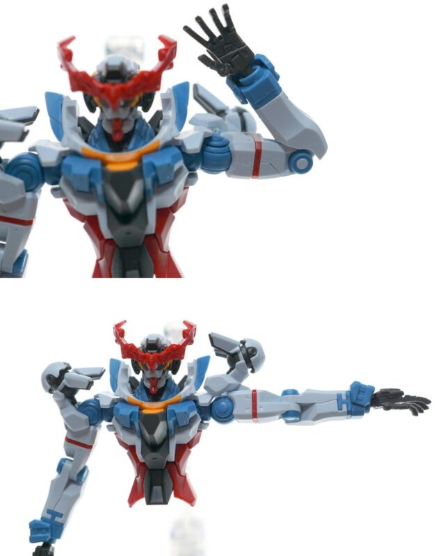 肘可動。肩アーマーは可動し、腕の動きを阻害しません。